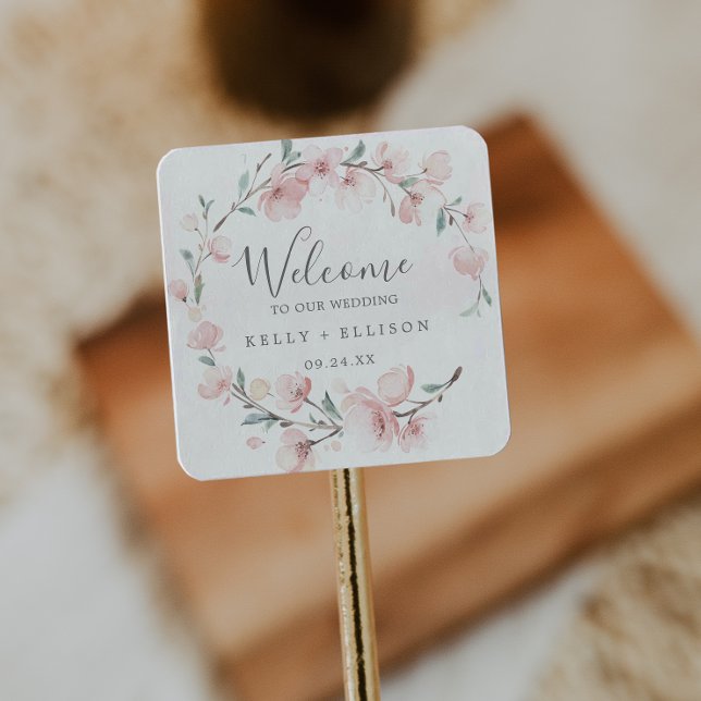 Spring Cherry Blossom Wedding Welcome Square Sticker (Creator Uploaded)