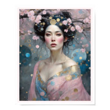 Spring Cherry Blossom Woman with Dark Hair