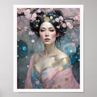 Spring Cherry Blossom Woman with Dark Hair Poster