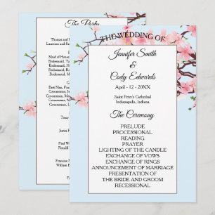 Spring Cherry Blossoms Blue Wedding Program