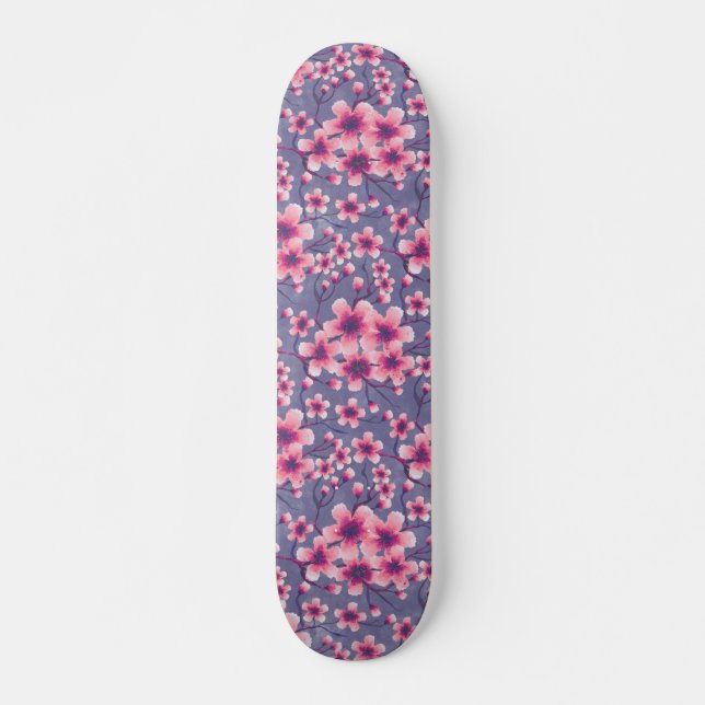 Spring Cherry Blossoms deep lilac Skateboard (Front)