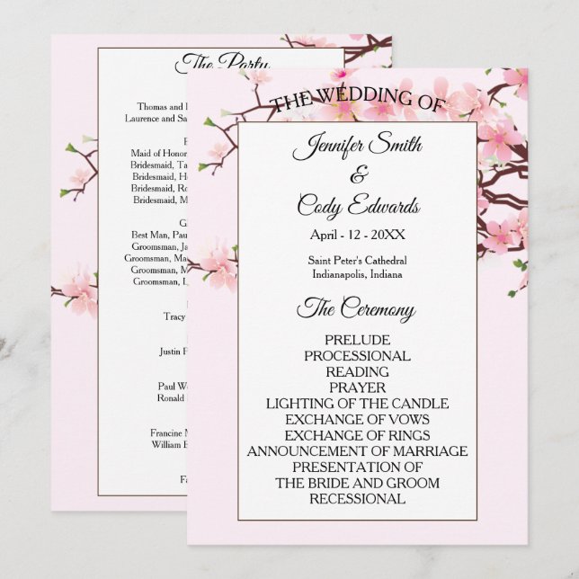 Spring Cherry Blossoms Pink Wedding Program (Front/Back)