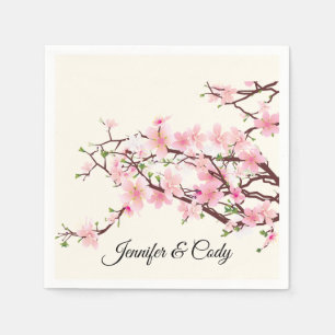 Spring Cherry Blossoms Wedding Add Names Cocktail Napkin