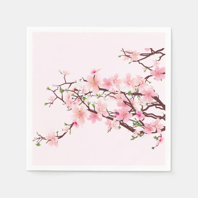 Spring Cherry Blossoms Wedding Cocktail Napkins (Front)