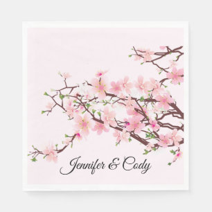 Spring Cherry Blossoms Wedding Personalise Names Napkin