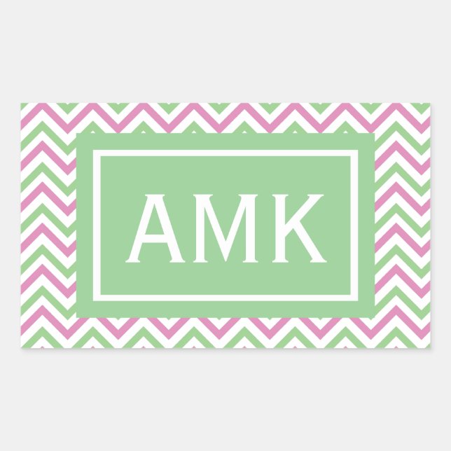 Spring Chevron Monogram Rectangular Sticker (Front)