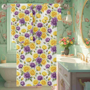 Spring Chic Purple and Yellow Roses Towel Set