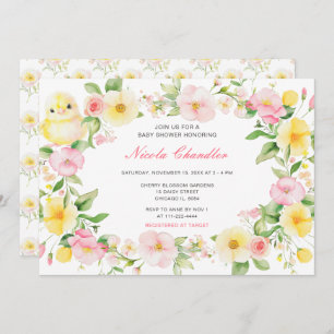 Spring Chick Floral Baby Shower Invitation