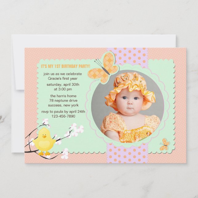 Spring Chick Photo Birthday Party Invitation (Front)