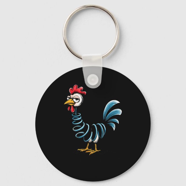 Spring Chicken Chicken On Go Stick Funny Chicken  Key Ring (Front)