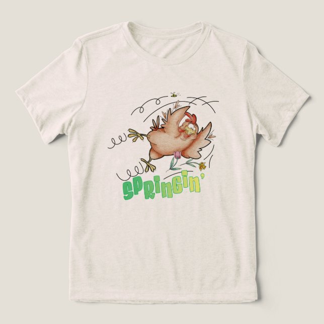 Spring Chicken ladies tri-blen soft tee (Design Front)