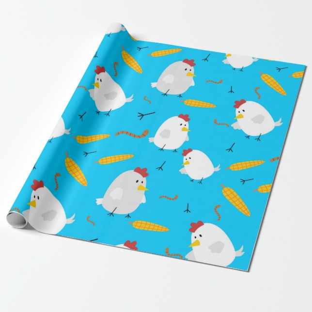 Spring Chicken Pattern Wrapping Paper (Unrolled)