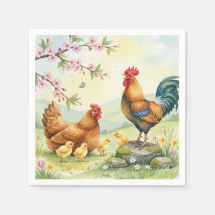 Spring chicken rooster farm country napkins