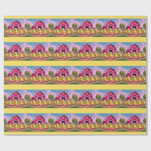 Spring Chicks in Barnyard Wrapping Paper