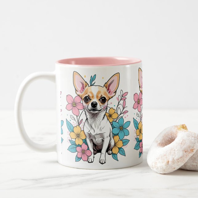 Spring Chihuahua Two-Tone Coffee Mug (With Donut)