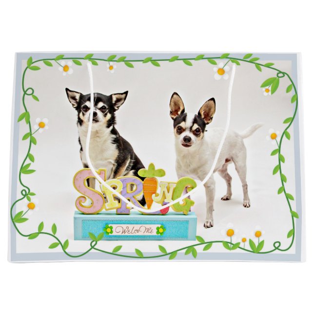 Spring Chihuahua's Large Gift Bag (Front)