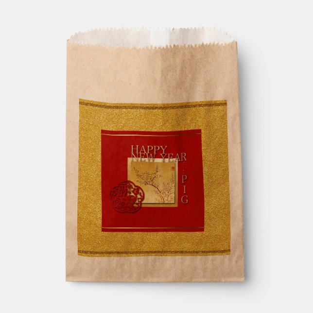 Spring Chinese Pig  New Year 2019 Favour Bag (Front)