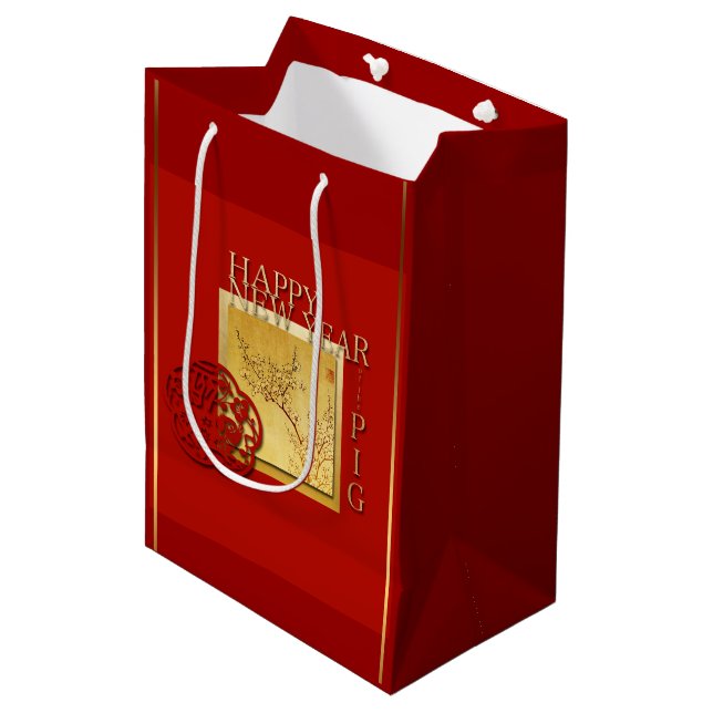 Spring Chinese Pig  New Year 2019 Medium Gift bag (Front Angled)