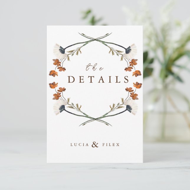 Spring Circle Wildflower QR Wedding Detail Card (Standing Front)