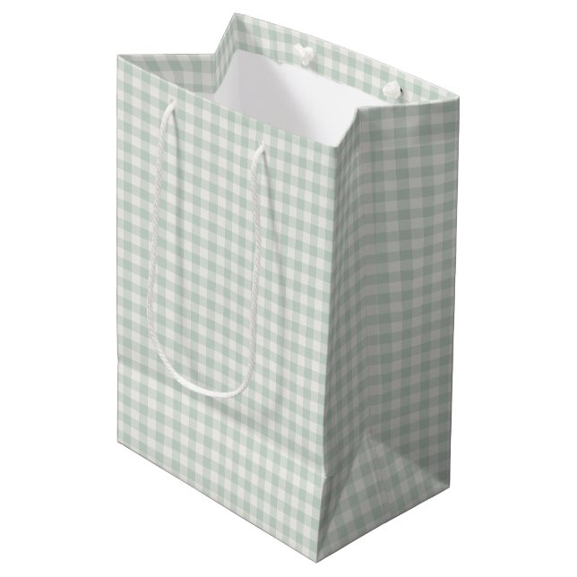 Spring Classic Gingham | Muted Sage Medium Gift Bag (Front Angled)