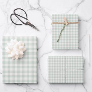 Spring Classic Gingham   Muted Sage Wrapping Paper Sheet