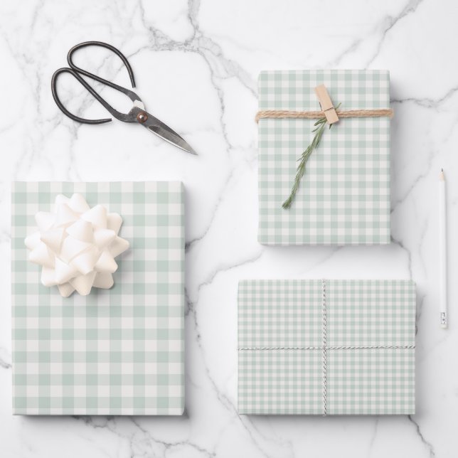 Spring Classic Gingham | Muted Sage Wrapping Paper Sheet (Front)