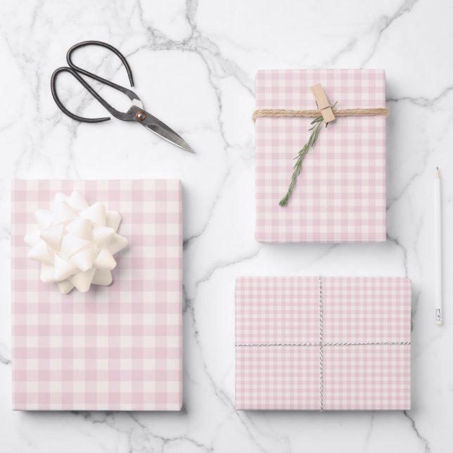 Spring Classic Gingham | Soft Blush Wrapping Paper Sheet (Front)