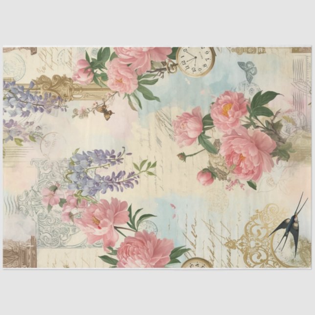 Spring Collage with Birds and Flowers | Decoupage  Tissue Paper (Front)