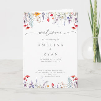 Spring Colorful Wildflower Minimal Folded Wedding Program