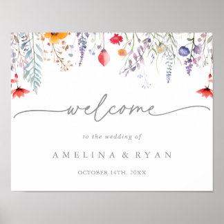 Spring Colorful Wildflower Wedding Welcome Sign