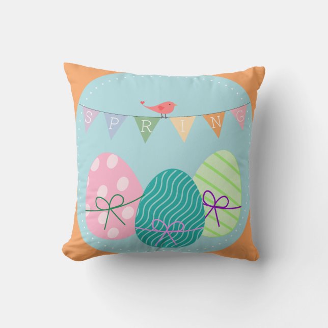 Spring Colourful Bird Easter Egg Baby Nursery Cushion (Front)