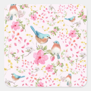Spring Colourful Birds and Flowers     Square Sticker
