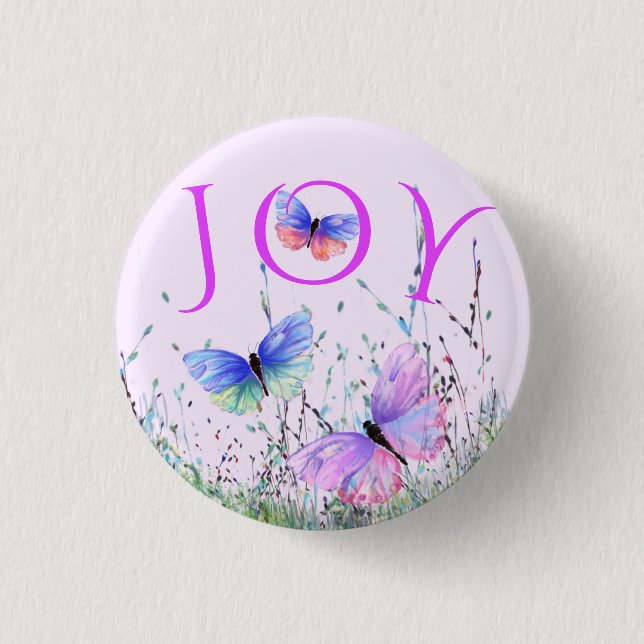 Spring Colourful Butterflies Flying Button - Joy (Front)