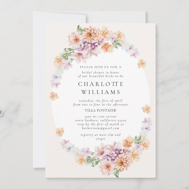 Spring Colourful Flowers Romantic Bridal Shower Invitation (Front)