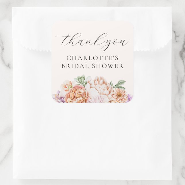 Spring Colourful Flowers Romantic Bridal Shower Square Sticker (Bag)