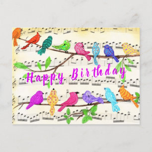 Spring Colourful Musical Bird Birthday Card