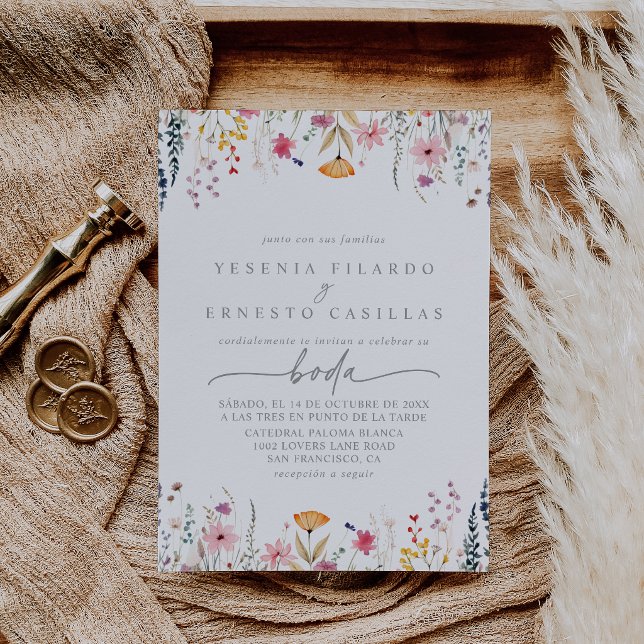 Spring Colourful Wildflower Spanish Wedding Invitation (Creator Uploaded)