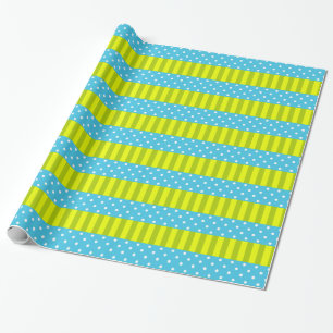 Spring Colours Blue and Green Stripes Polka Dots Wrapping Paper
