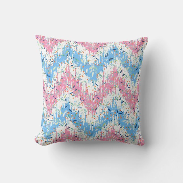 Spring Colours Botanical Leafs Chevron Ikat Patter Cushion (Front)