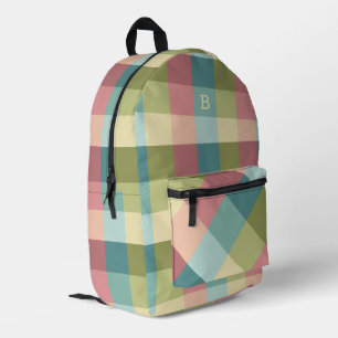 Spring colours geometric squares pattern monogram printed backpack