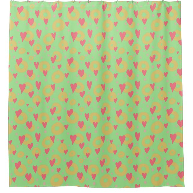 Spring Colours Hearts Doughnut Rings Polka Dots Shower Curtain (Front)
