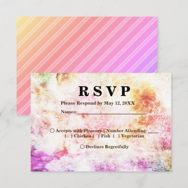 Spring Colours in Abstract & Stripes RSVP Menu Invitation (Front/Back)