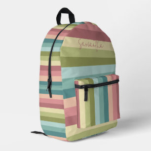 Spring colours stripes pattern monogram printed backpack