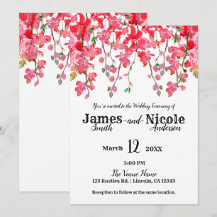 Spring Coral Orchid Branches Floral Wedding Invitation