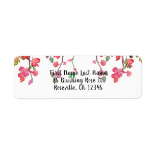 Spring Coral Orchid Branches Floral Wedding Return Address Label