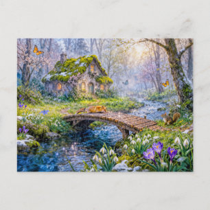 Spring Cottage by the Forest Stream Postcard