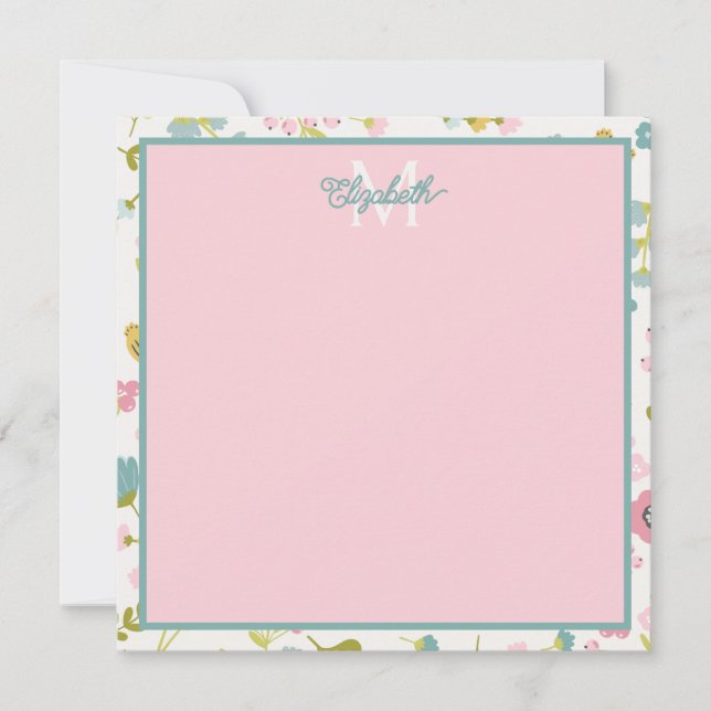 Spring Cottage Flowers Monogram Card (Front)