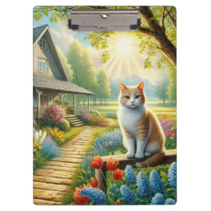 Spring cottage/garden & cat clipboard