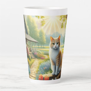 Spring cottage/garden & cat latte mug