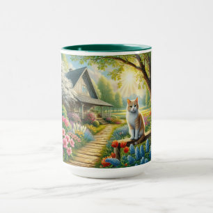 Spring cottage/garden & cat mug